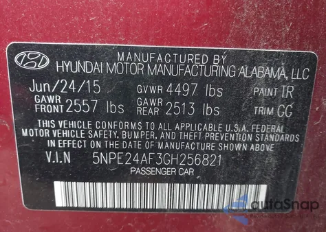 2016 Hyundai Sonata Se from USA, damaged, VIN 5NPE24AF3GH256821